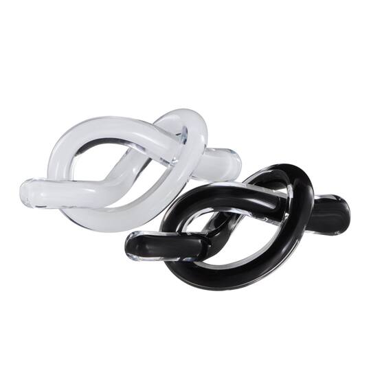 8.3" Black & White Glass Handmade Knot Sculptures, 2ct.